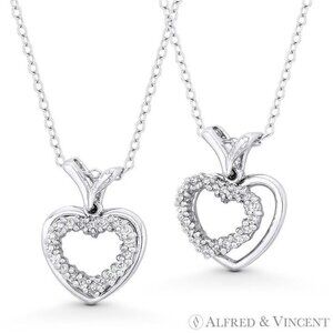 Double-Heart CZ Crystal Pave Pendant in .925 Sterling Silver w/ Rhodium